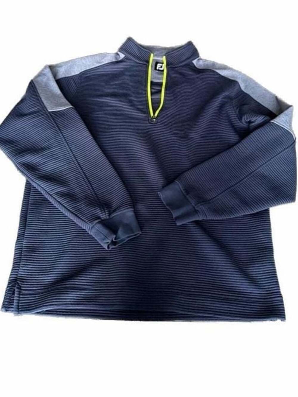 FootJoy Men's Ribbed Ottoman 1/4 Zip Golf Pullover Navy Blue Gray Size L
